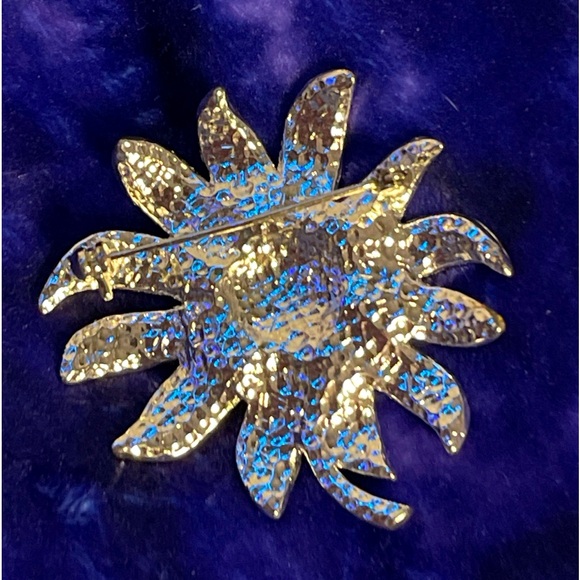VINTAGE Brooch peach Sunflower with clear stones in silver tone - Picture 2 of 3